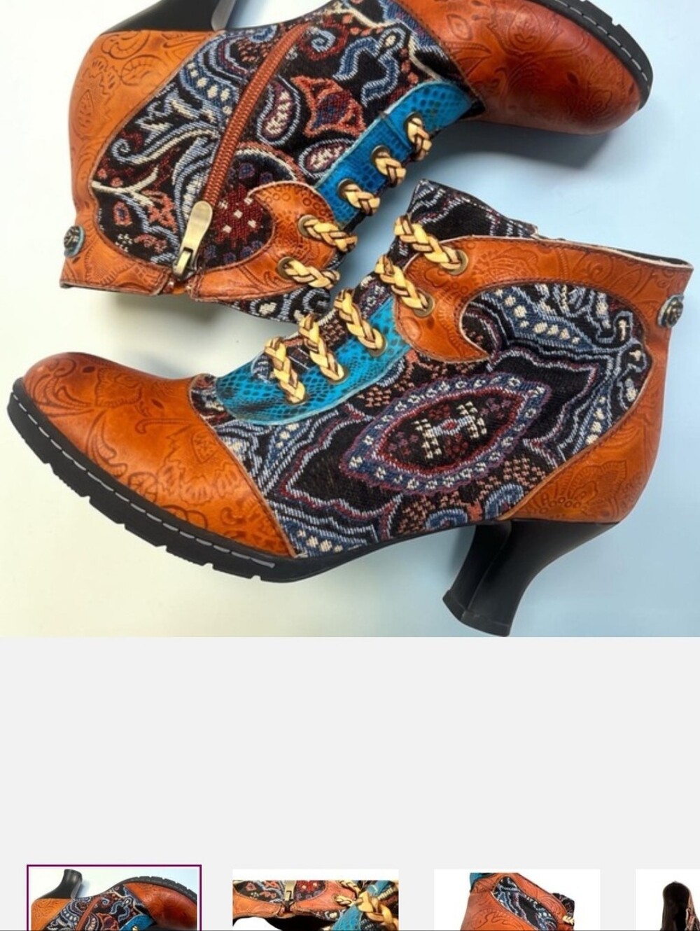 Socofy Boho Festivalcore Tapestry Art To Wear Ankle Embossed Boots EU38 -US 7.5 - Picture 11 of 11